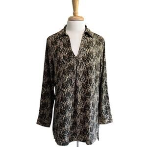 TAMSY Women's M Popover Tribal Print Mini Shirt Dress Brown Black